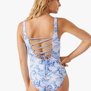 Blue Floral Lace-Up Swimsuit